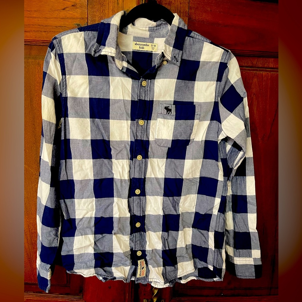 Abercrombie kids blue & white plaid flannel shirt boys 13/14